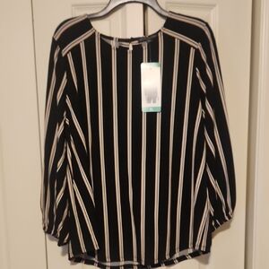 Adrianna Papell Black and Cream Striped Blouse